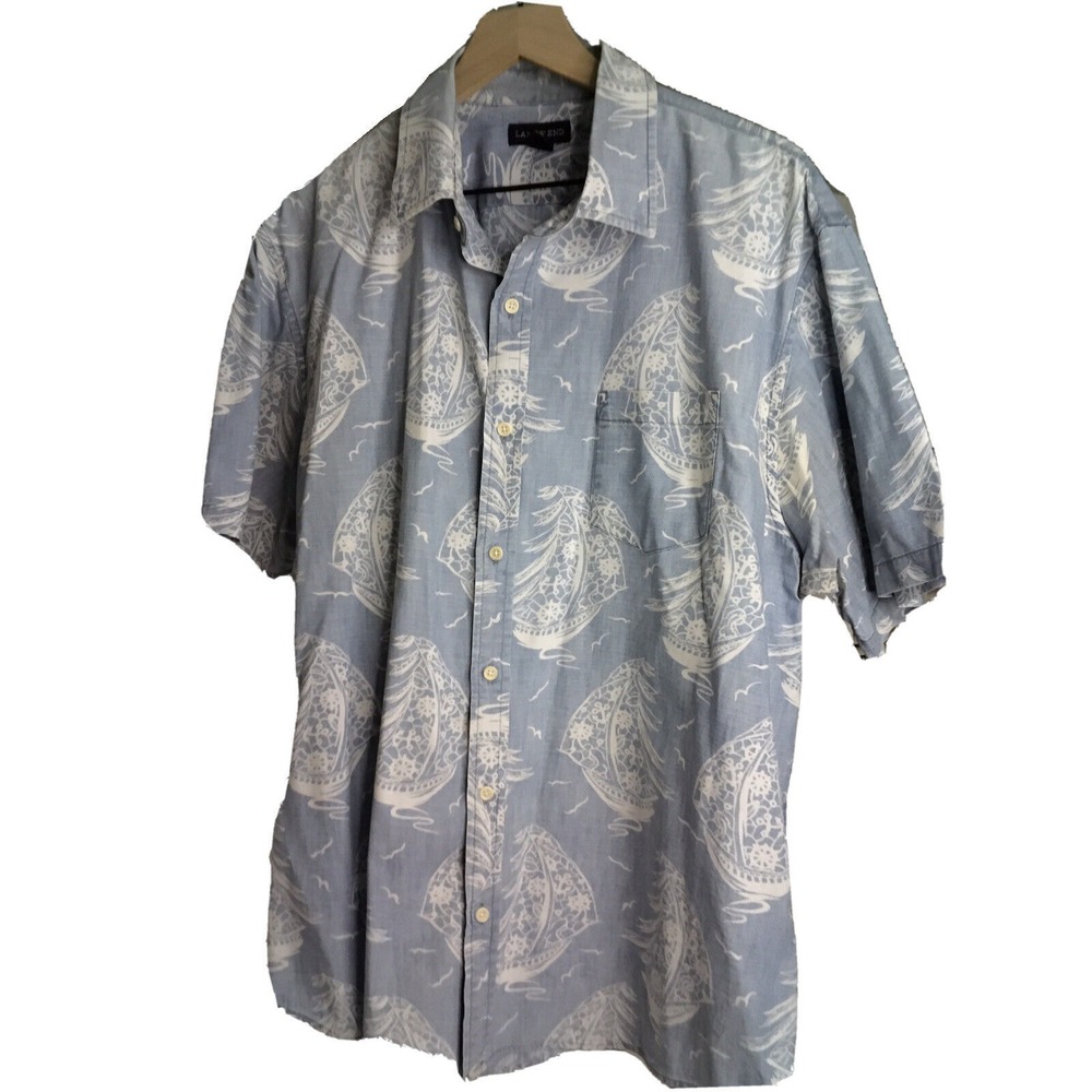 Lands' End Men's XL Nautical Print Short Sleeve Button Front‎ Shirt